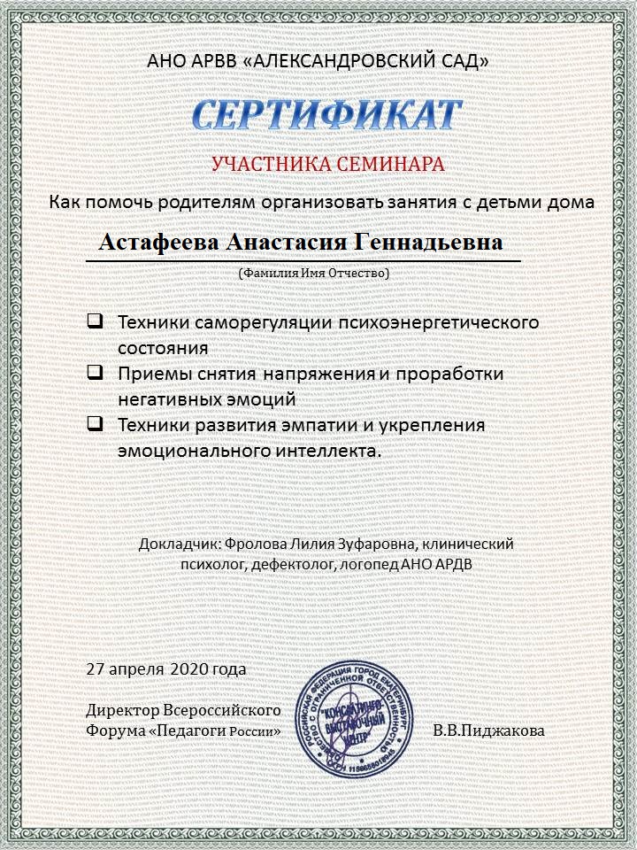 Участник семинара Как помочь родителям организовать занятия с детьми